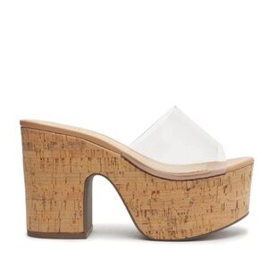 SCHUTZ Clear Cork Platform Mules
